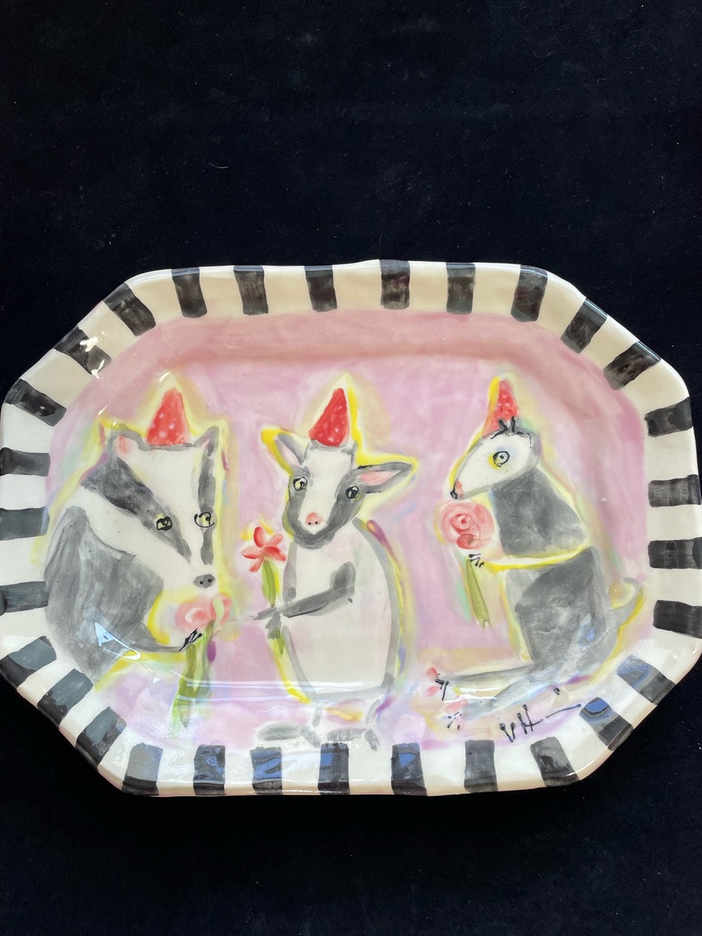 Good FriendsβHandmade Ceramic 8 Sided Platter 13βx10β Original Pottery